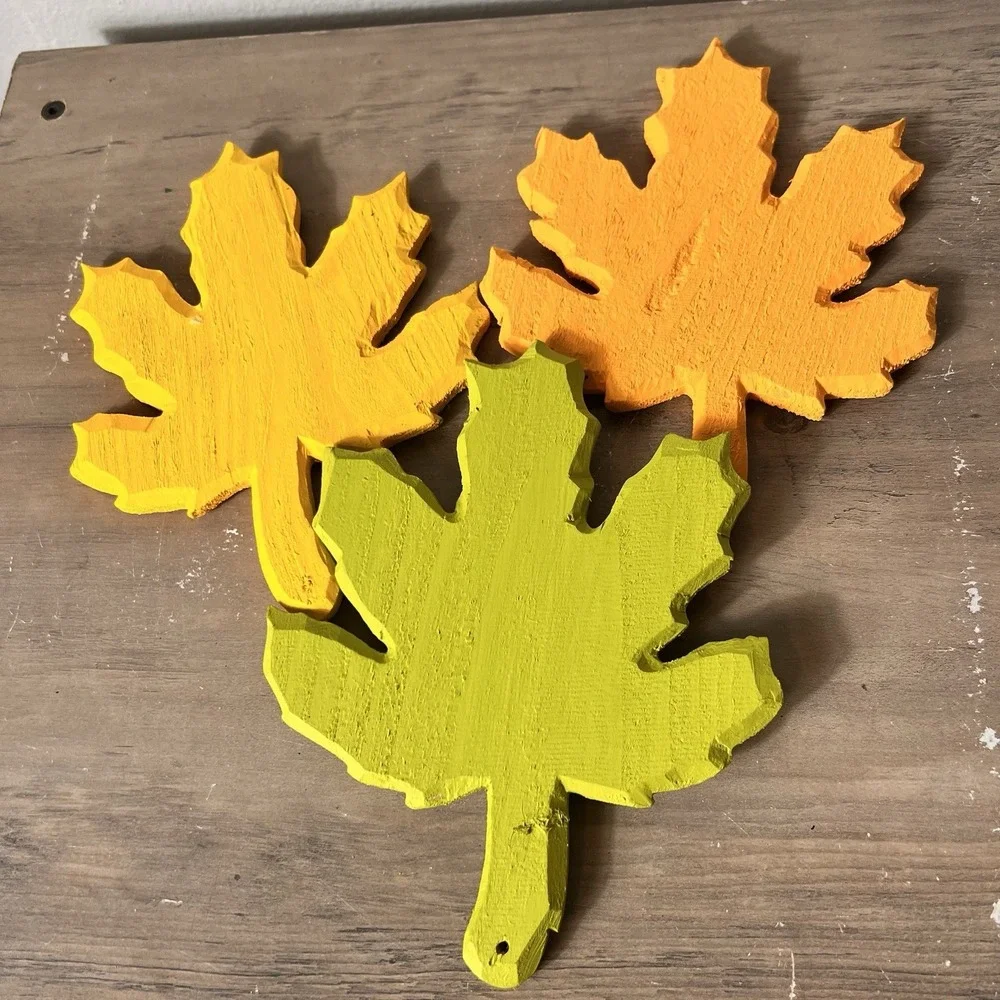 Autumn Decor Lot Wooden 3 Leaf Cutouts & Fall‎ Vinyl Word Decals *See Details